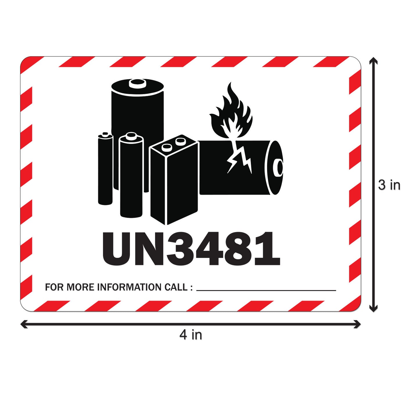 4 x 3 inch | Shipping & Handling: Caution Lithium Ion Battery UN3481 Stickers