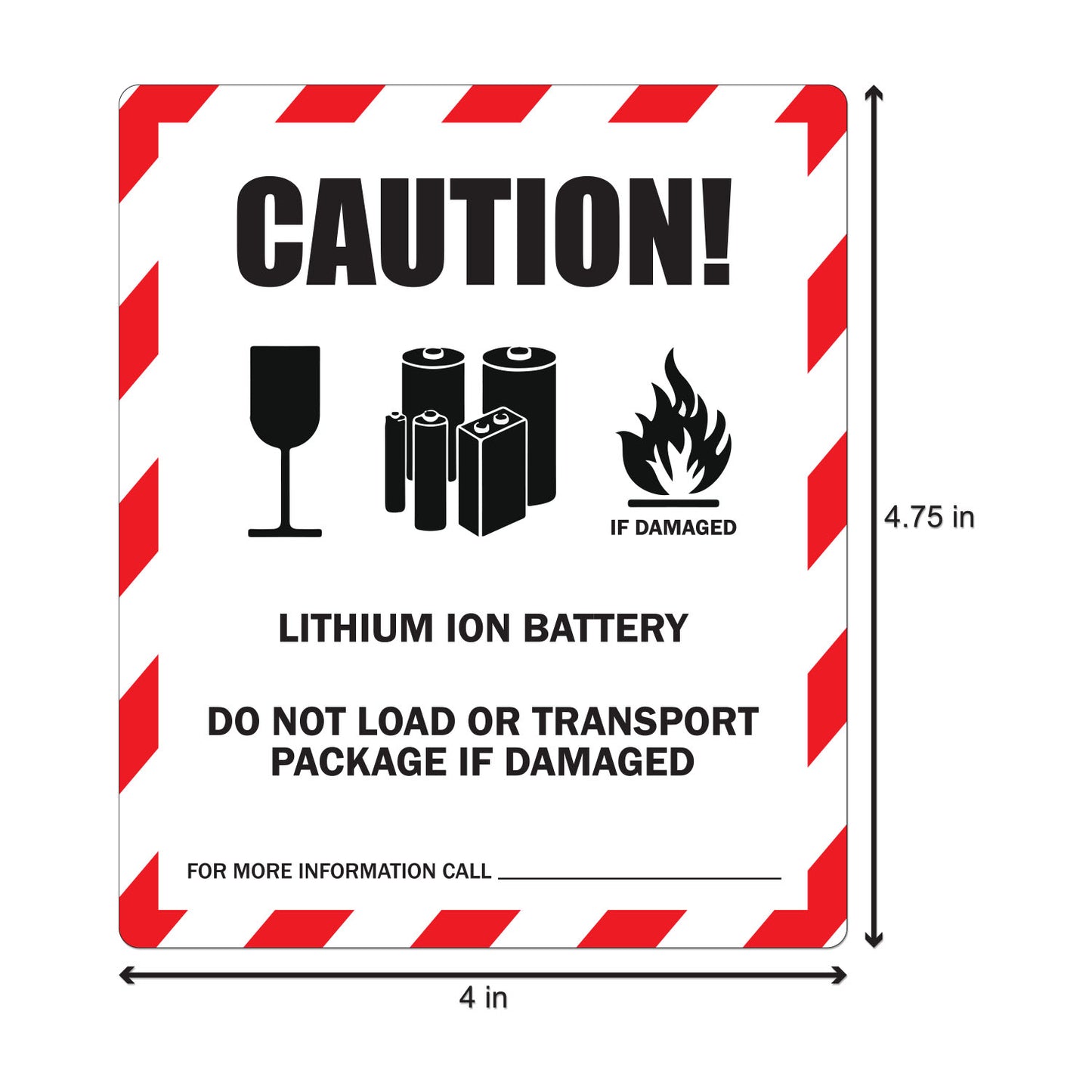 4 x 5 inch | Shipping & Handling: Caution Lithium Ion Battery UN3481 Stickers