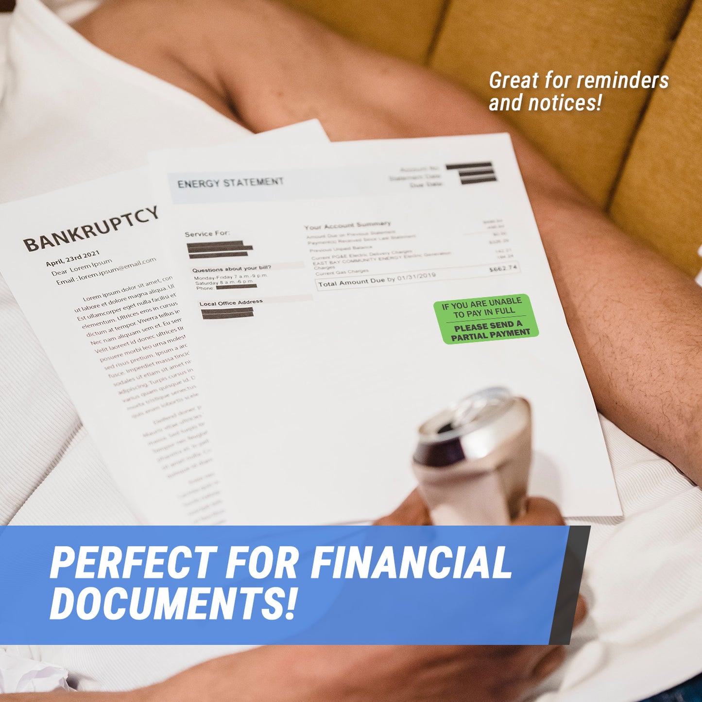 2 x 1 inch | Billing & Collections: Please Send a Partial Payment Stickers