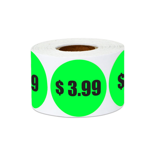 1.5 inch | Retail & Sale:  $3.99 Three Dollars and 99 Cents Pricing Stickers