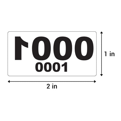 2 x 1 inch | Inventory: Reverse Numbered "0001-1000" Consecutive Numbers Stickers