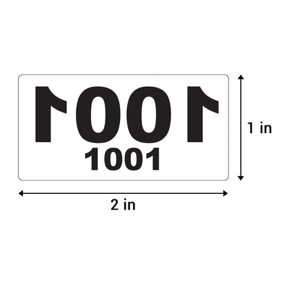 2 x 1 inch | Inventory: Reverse Numbered "1001-2000" Consecutive Numbers Stickers