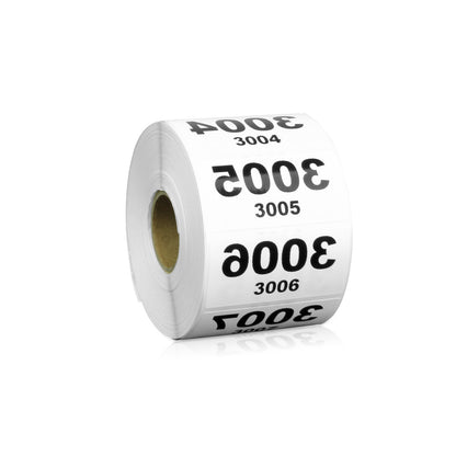 2 x 1 inch | Inventory: Reverse Numbered "3001-4000" Consecutive Numbers Stickers