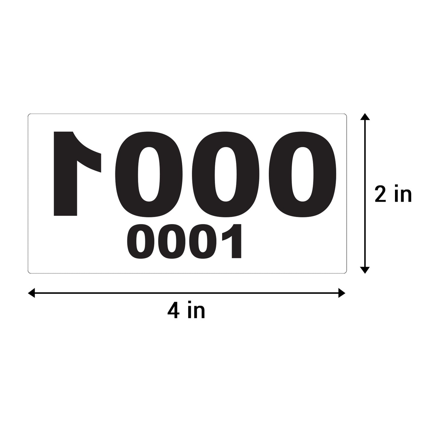 4 x 2 inch | Inventory: Reverse Numbered "0001-1000" Consecutive Numbers Stickers