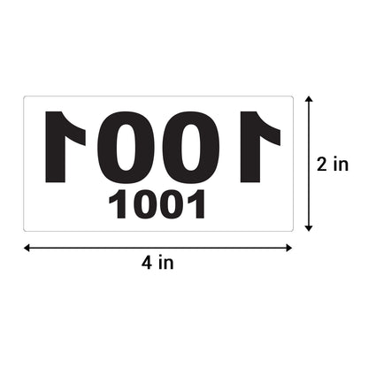 4 x 2 inch | Inventory: Reverse Numbered "1001-2000" Consecutive Numbers Stickers