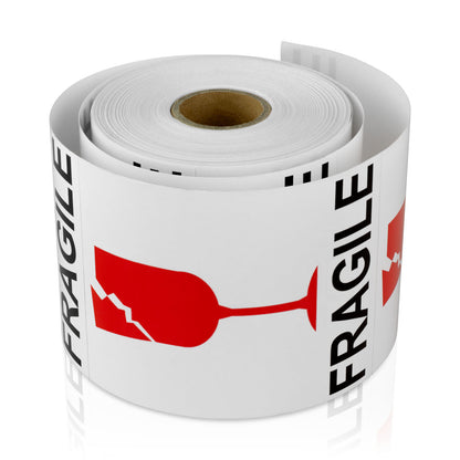 3 x 4 inch | Shipping & Handling: Fragile, Handle with Care Stickers (White & Red)
