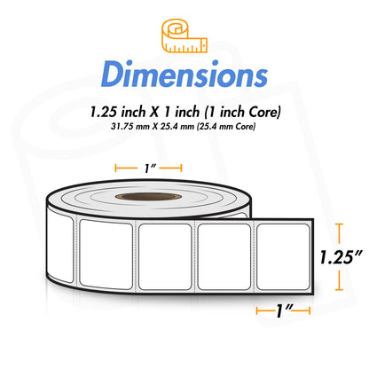 1.25 x 1 inch | Blank Direct Thermal Labels (1 inch Core)