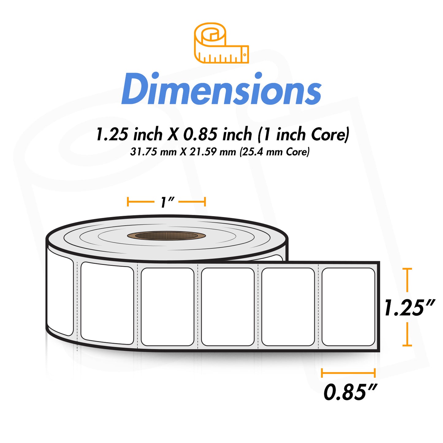 1.25 x 0.85 inch | Blank Direct Thermal Labels (1 inch Core)