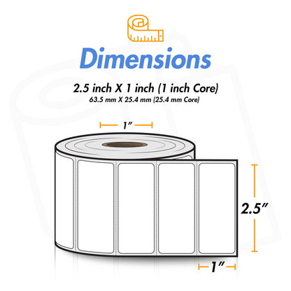 2.5 x 1 inch | Blank Direct Thermal Labels (1 inch Core)