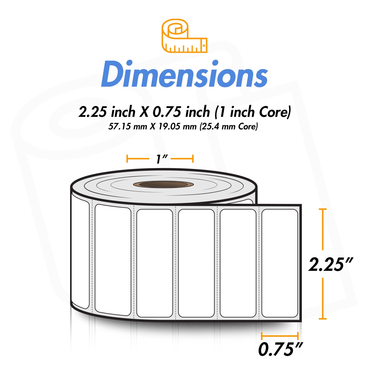  2 X 1 Thermal Transfer Labels, 1 core, 5 OD