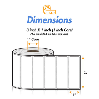 3 x 1 inch | Blank Direct Thermal Labels (1 inch Core)