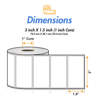 3 x 1.5 inch | Blank Direct Thermal Labels (1 inch Core)