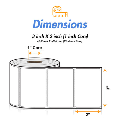 3 x 2 inch | Blank Direct Thermal Labels (1 inch Core)