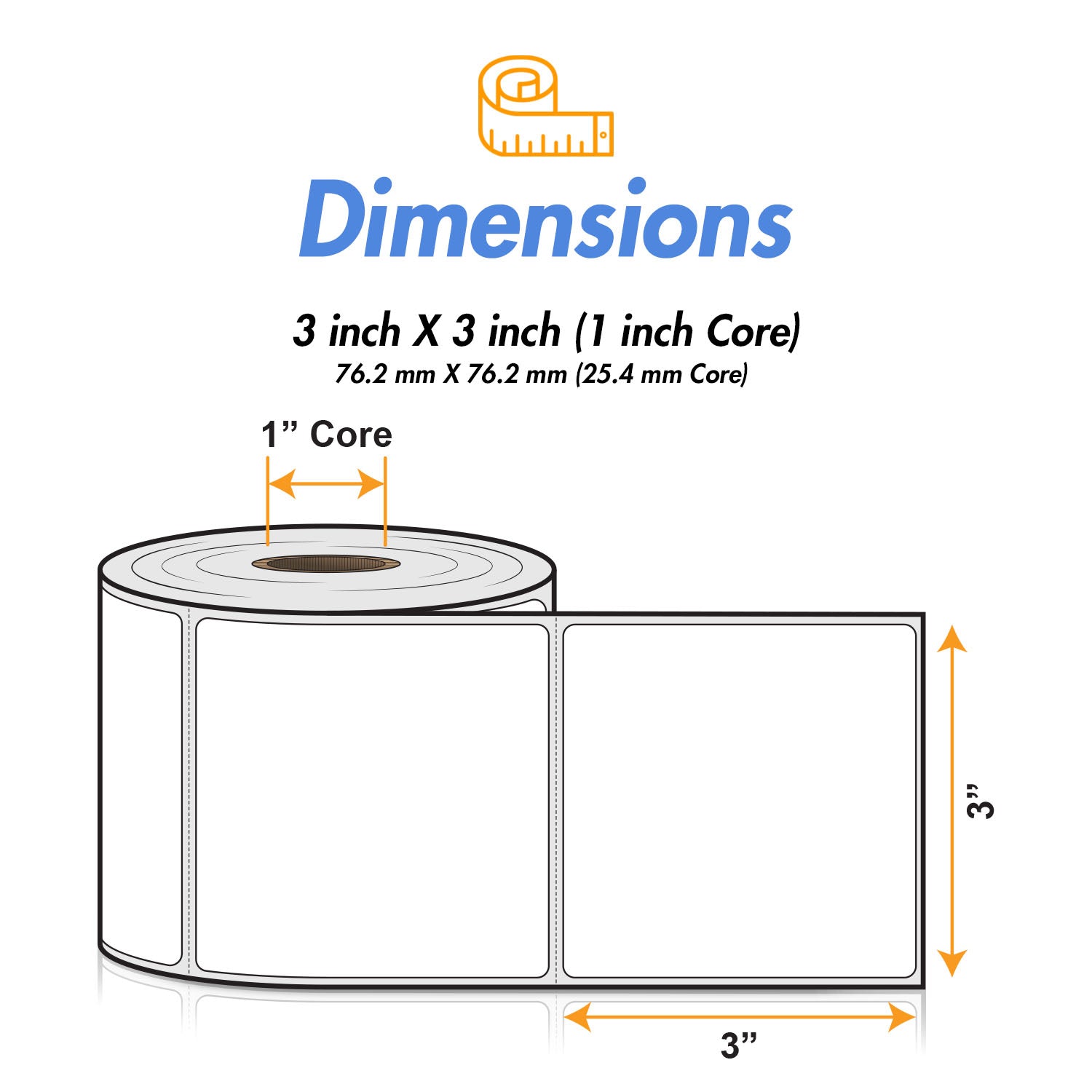 3 x 3 inch | Blank Direct Thermal Labels (1 inch Core