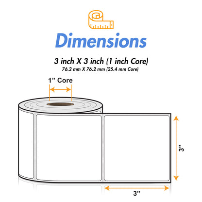 3 x 3 inch | Blank Direct Thermal Labels (1 inch Core)