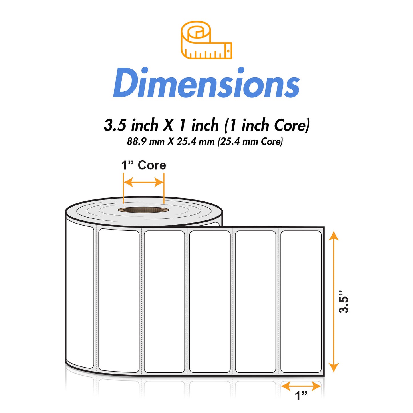 3.5 x 1 inch | Blank Direct Thermal Labels (1 inch Core)