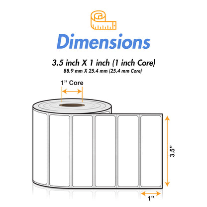 3.5 x 1 inch | Blank Direct Thermal Labels (1 inch Core)