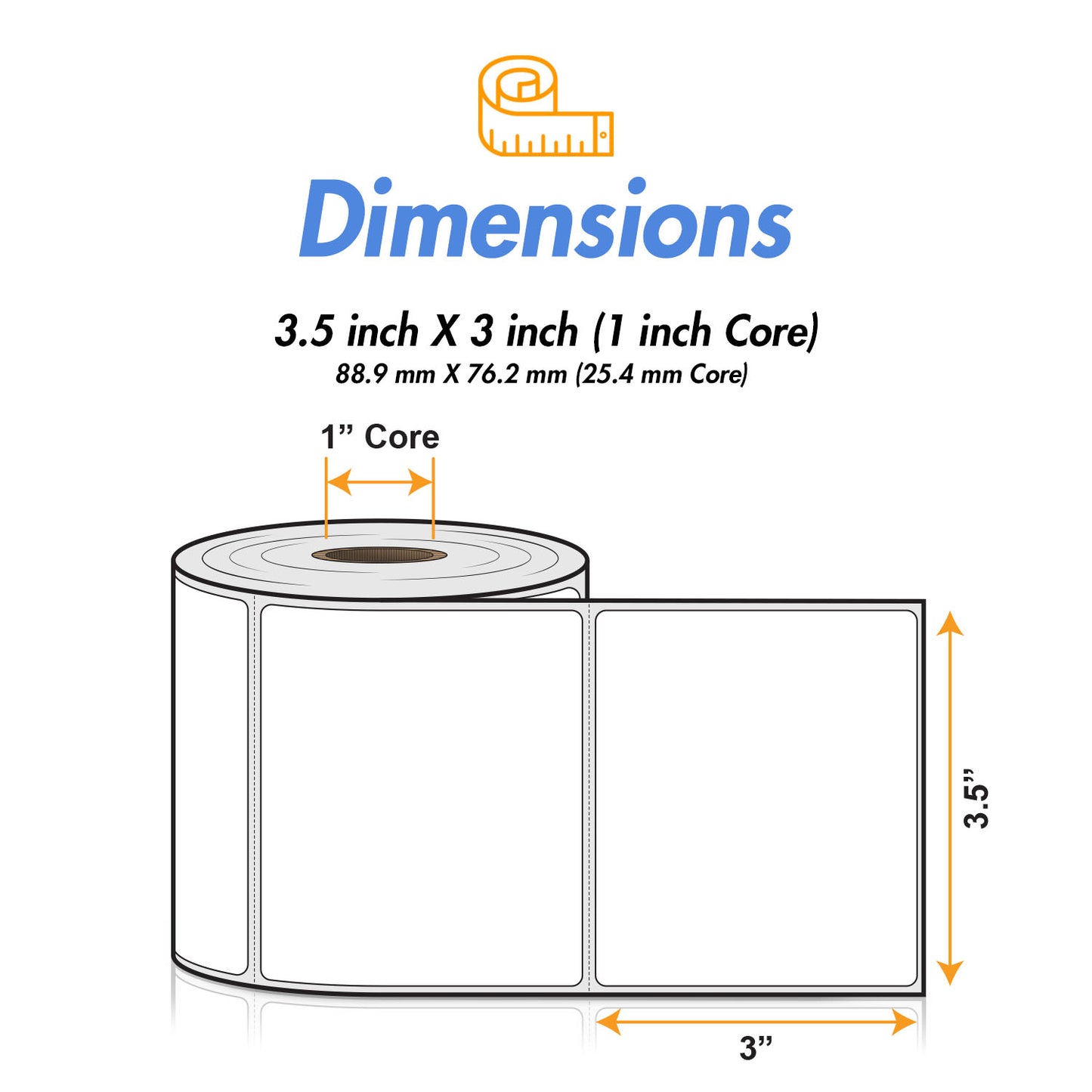 3.5 x 3 inch | Blank Direct Thermal Labels (1 inch Core)