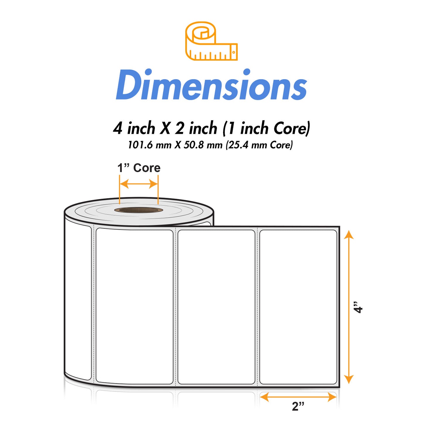 4 x 2 inch  | Blank Direct Thermal Labels (1 inch Core)