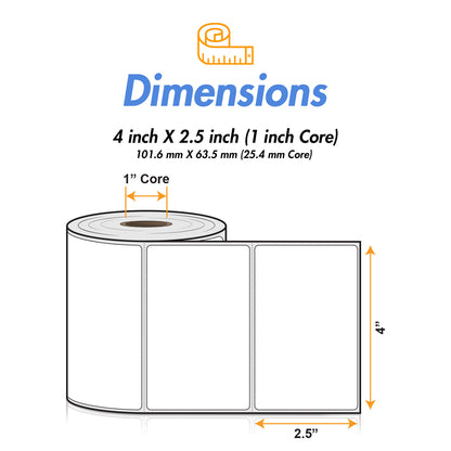 4 x 2.5 inch  | Blank Direct Thermal Labels (1 inch Core)