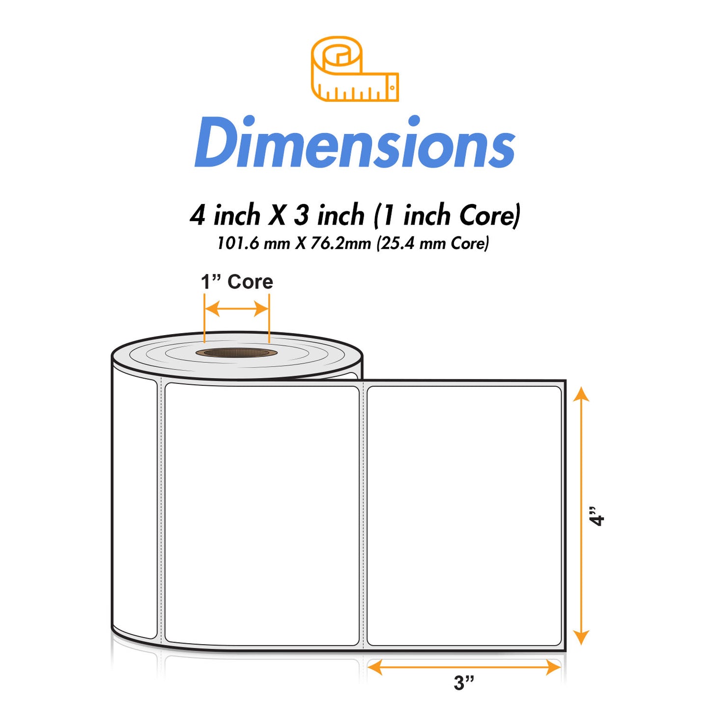 4 x 3 inch  | Blank Direct Thermal Labels (1 inch Core)