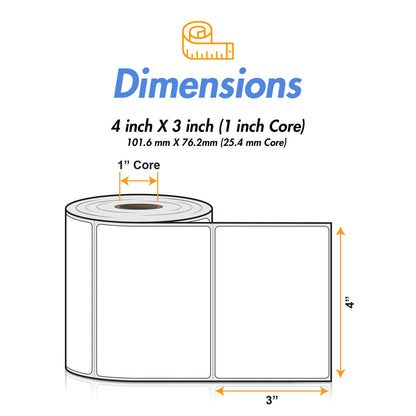 4 x 3 inch  | Blank Direct Thermal Labels (1 inch Core)