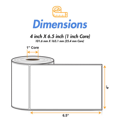 4 x 6.5 inch  | Blank Direct Thermal Labels (1 inch Core)