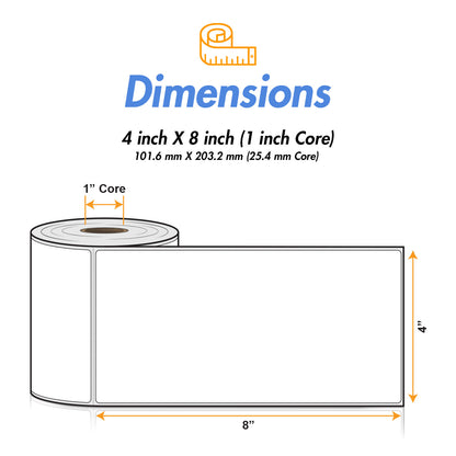 4 x 8 inch   | Blank Direct Thermal Labels (1 inch Core)