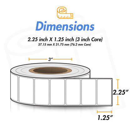 2.25 x 1.25 inch | Blank Direct Thermal Labels (3 inch Core)