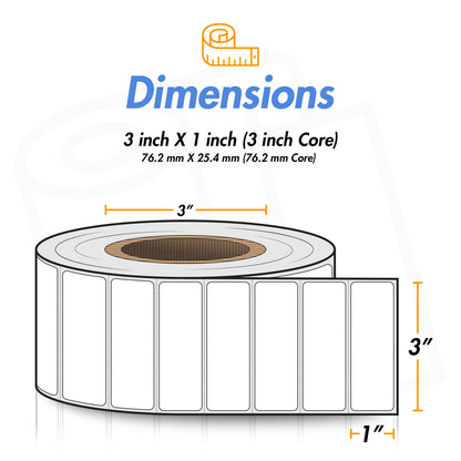 3 x 1 inch | Blank Direct Thermal Labels (3 inch Core)