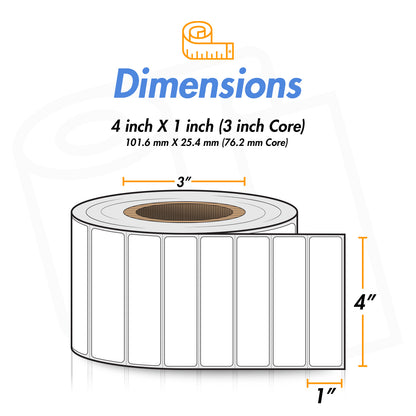 4 x 1 inch | Blank Direct Thermal Labels (3 inch Core)